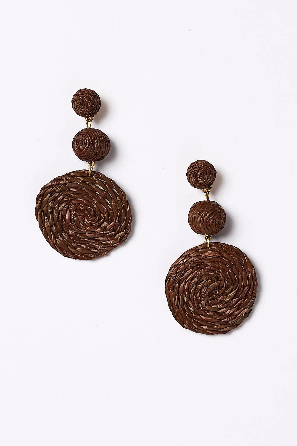 Woven Triple Circle Drop Earrings in Chocolate