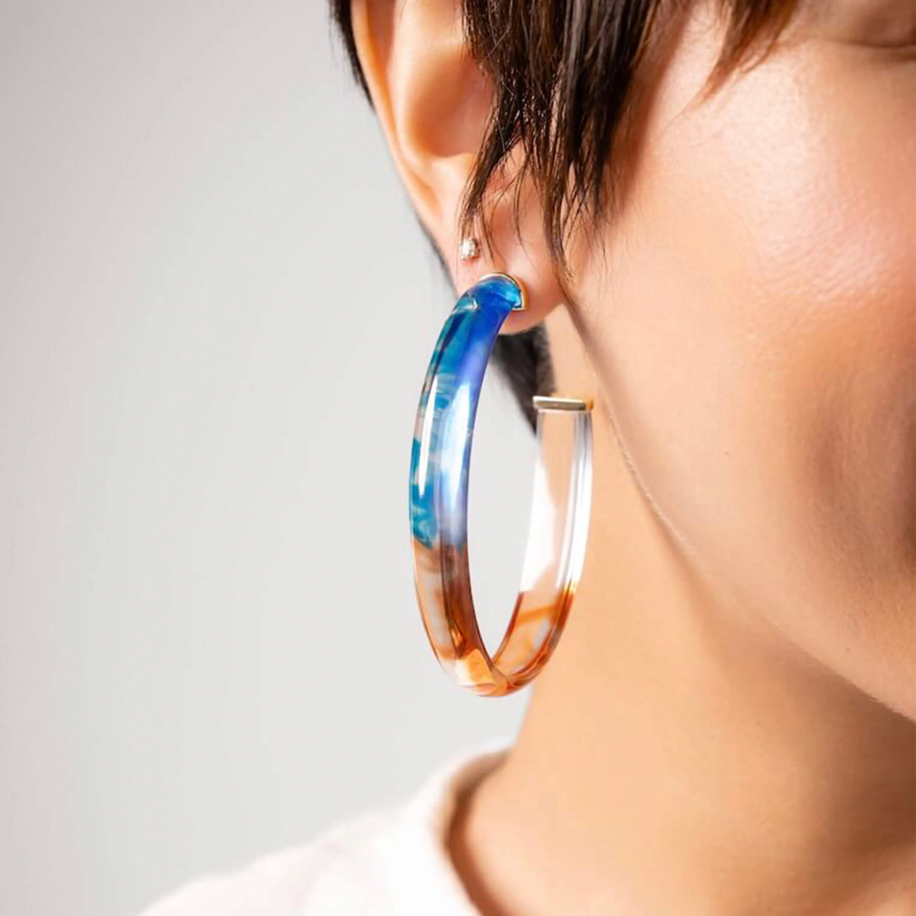 XL Oval Tie Dye Lucite Hoop Earrings in Blue & Orange