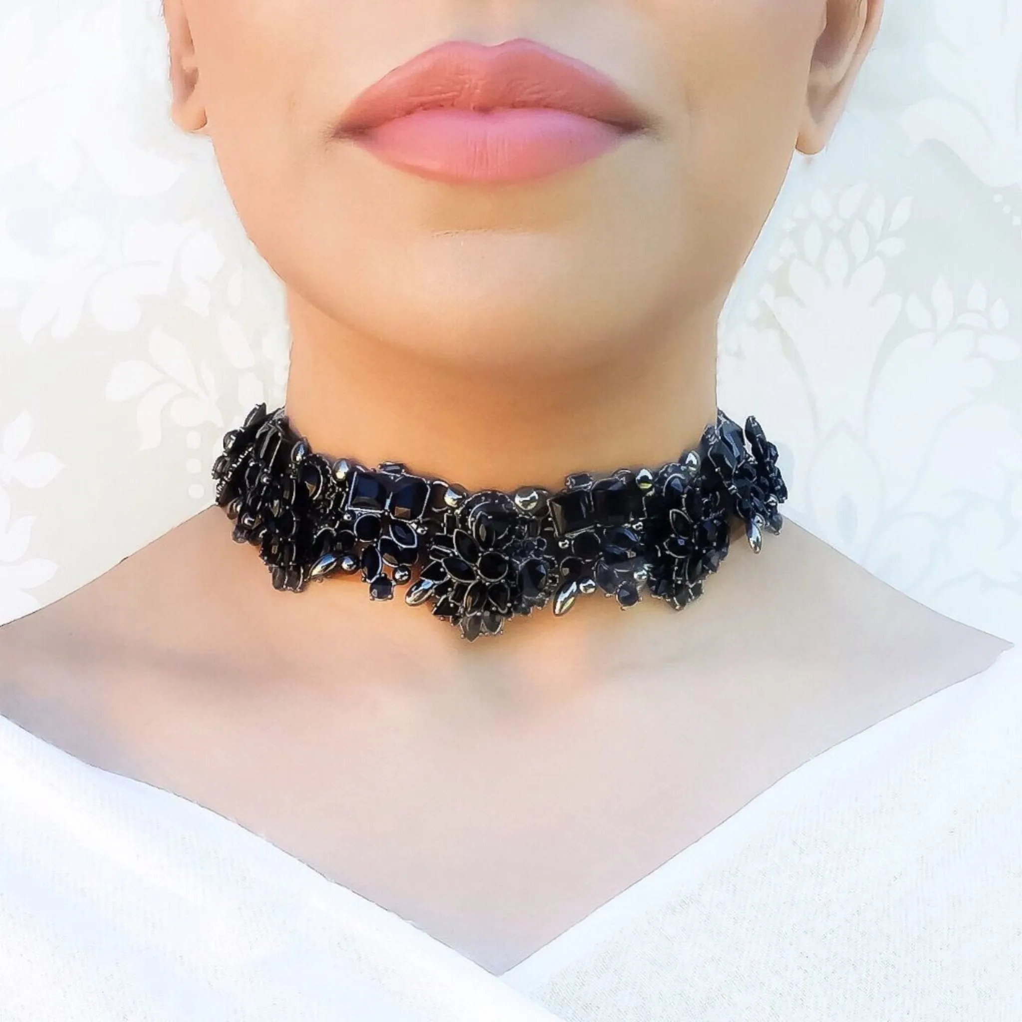 ZIA Black Embellished Choker Necklace